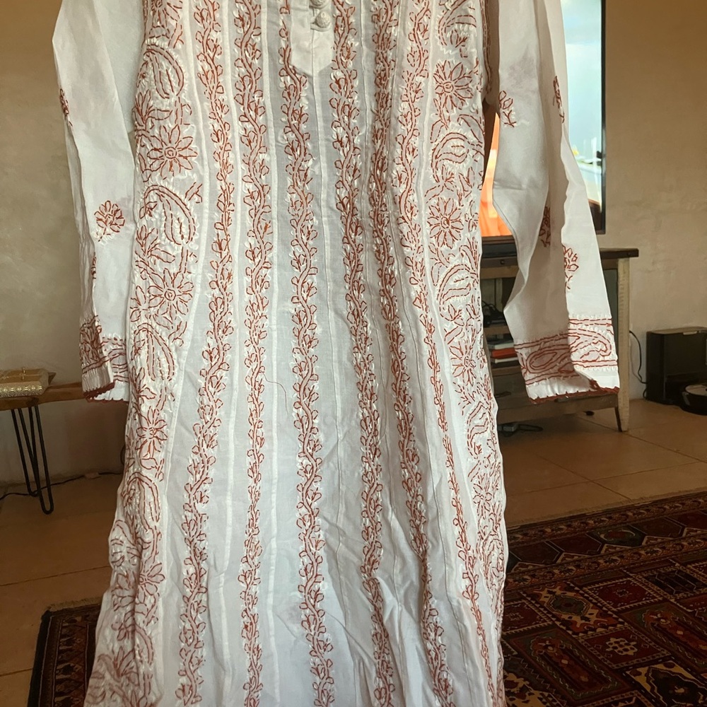 Embroidered White and Brown Kurta